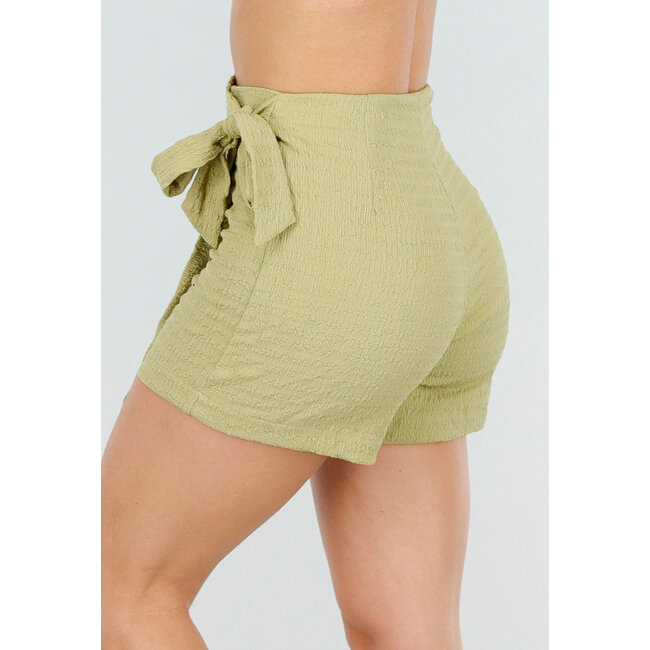 Olivgrüner Skort mit Revers und Schleifendetail aus Leinenstoff