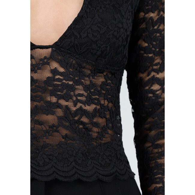 Schwarzes Crop-Top mit Spitze und langen Ärmeln