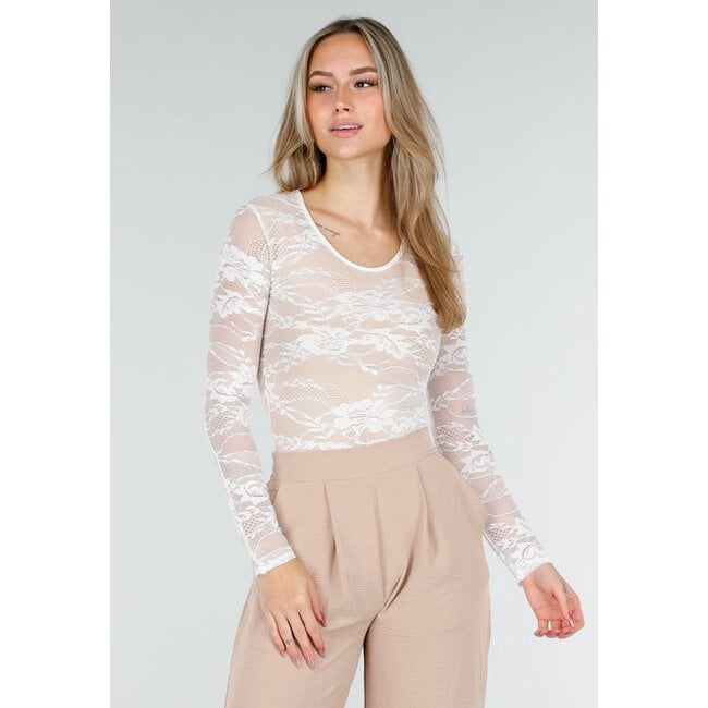 Weißer Spitzen-Bodysuit