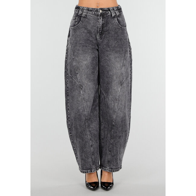 Graue Barrel Jeans mit Stonewashed-Look und hoher Taille