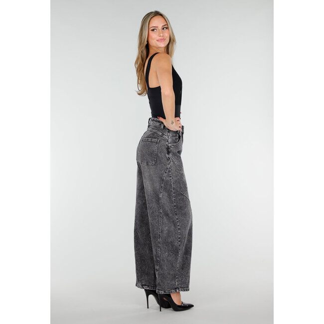 Graue Barrel Jeans mit Stonewashed-Look und hoher Taille