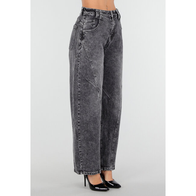 Graue Barrel Jeans mit Stonewashed-Look und hoher Taille