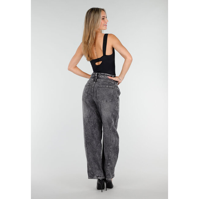 Graue Barrel Jeans mit Stonewashed-Look und hoher Taille