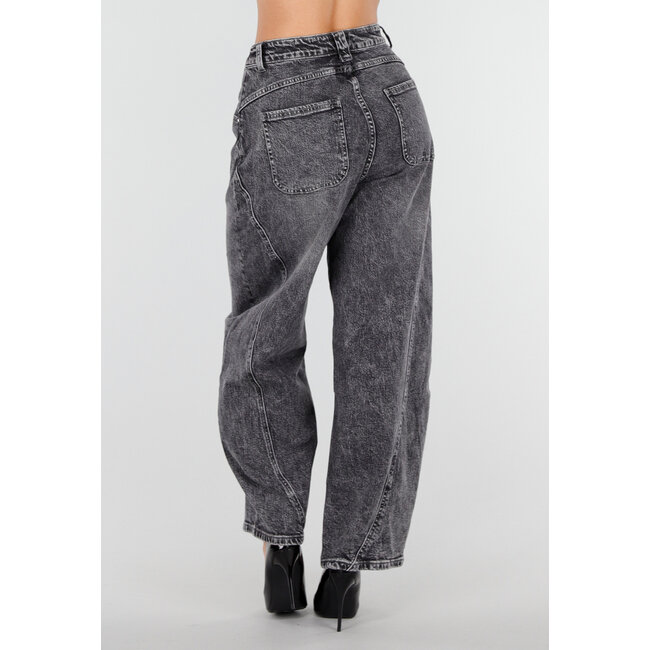 Graue Barrel Jeans mit Stonewashed-Look und hoher Taille