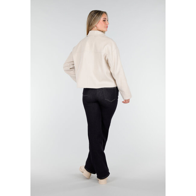 Beige Wolloptik Jacke mit doppelter Knopfleiste und breitem Reverskragen