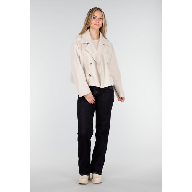 Beige Wolloptik Jacke mit doppelter Knopfleiste und breitem Reverskragen