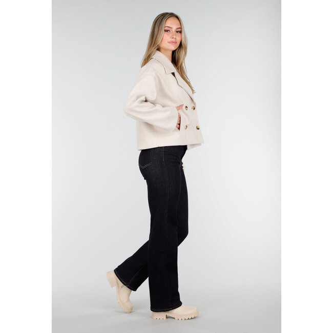 Beige Wolloptik Jacke mit doppelter Knopfleiste und breitem Reverskragen