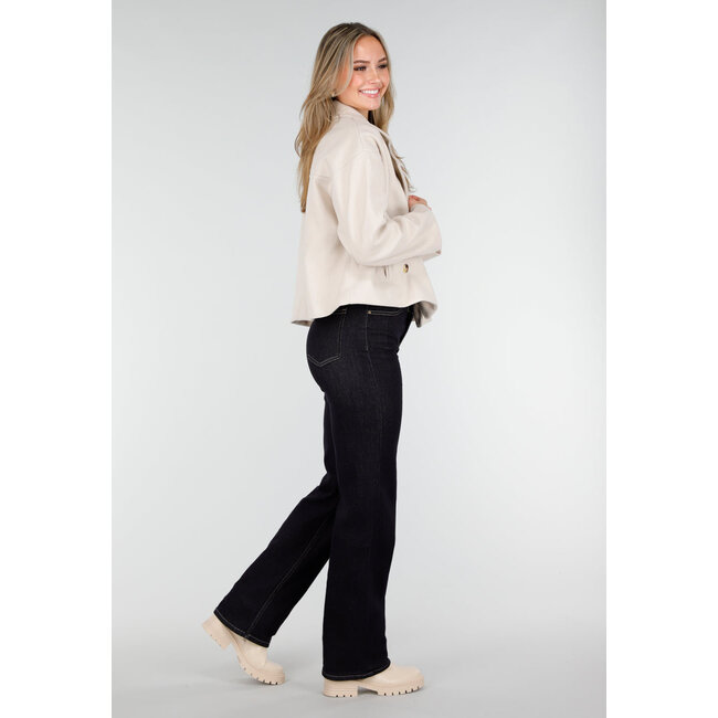 Beige Wolloptik Jacke mit doppelter Knopfleiste und breitem Reverskragen