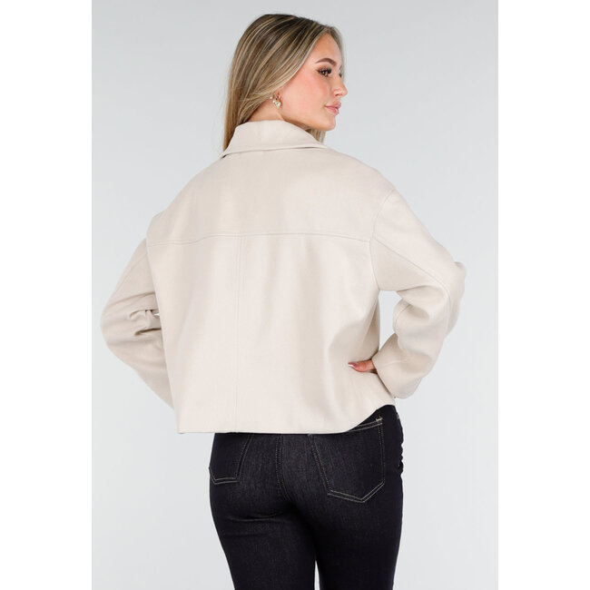 Beige Wolloptik Jacke mit doppelter Knopfleiste und breitem Reverskragen