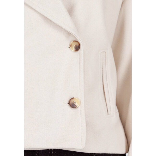 Beige Wolloptik Jacke mit doppelter Knopfleiste und breitem Reverskragen
