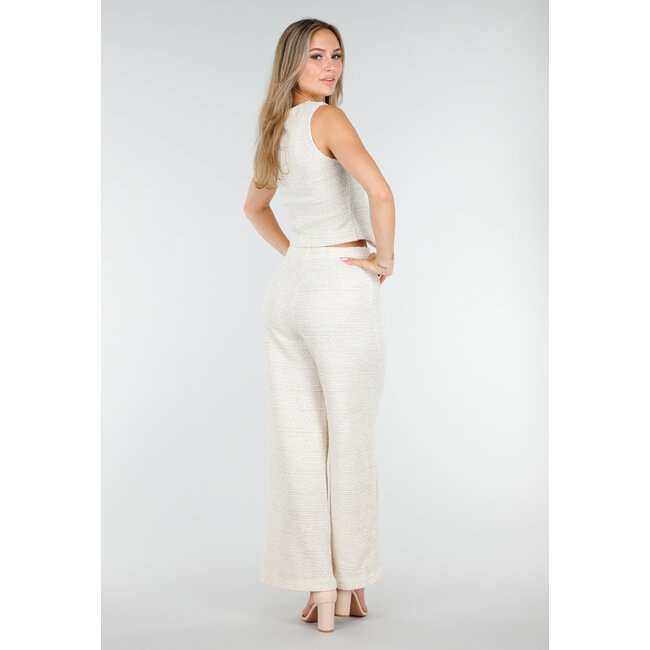 Beiges zweiteiliges Set mit Weste und Hose mit goldenen Knöpfen