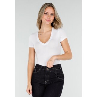 Weißer Bodysuit mit V-Ausschnitt