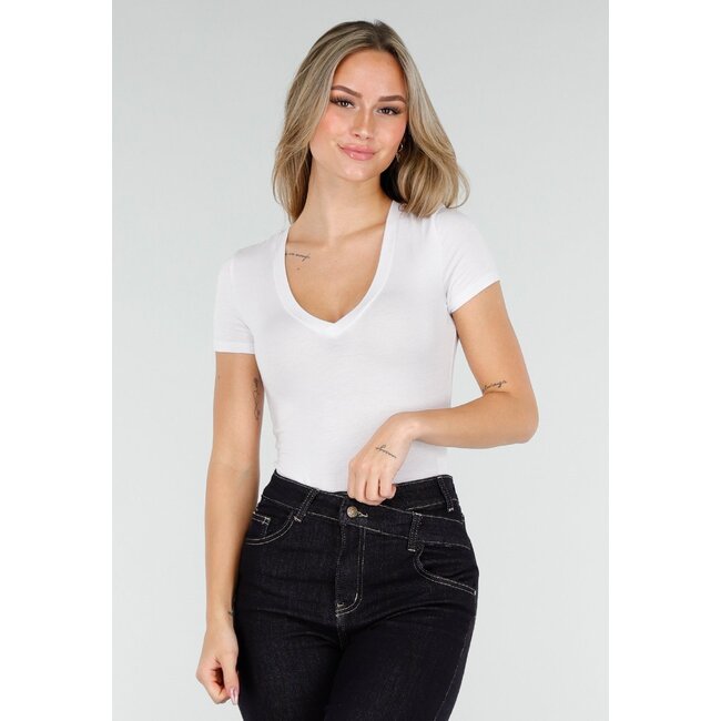 Weißer Bodysuit mit V-Ausschnitt