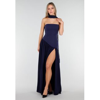 Dunkelblaues trägerloses Maxikleid