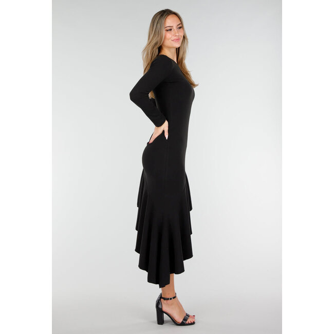 Schwarzes One-Shoulder-Maxikleid mit asymmetrischem Saum und Stretchanteil