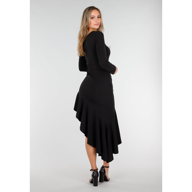 Schwarzes One-Shoulder-Maxikleid mit asymmetrischem Saum und Stretchanteil