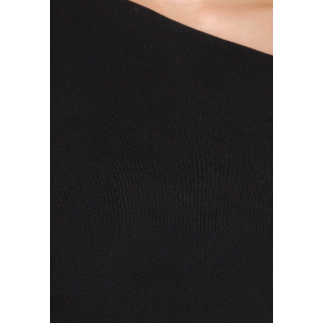 Schwarzes One-Shoulder-Fleece-Maxikleid mit asymmetrischem Saum und Stretchanteil