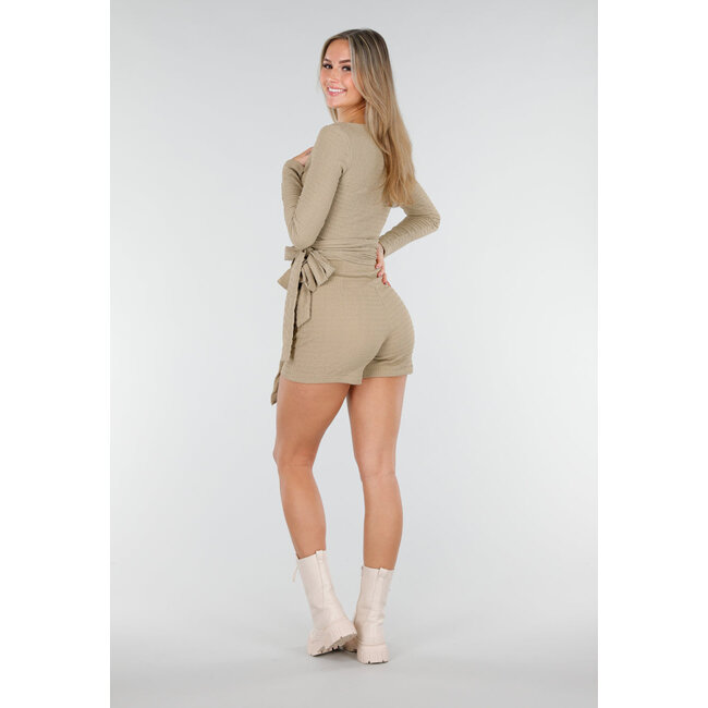 Beige Wickeloberteil mit langen Ärmeln und Stretch