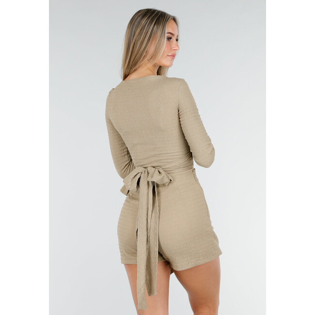 Beige Wickeloberteil mit langen Ärmeln und Stretch