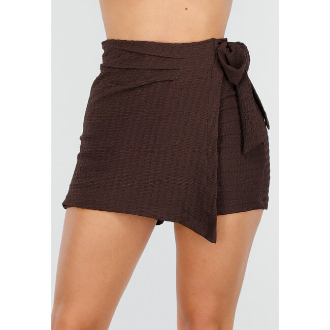 Brauner Stretch-Skort im Leinen-Look mit Überwurf