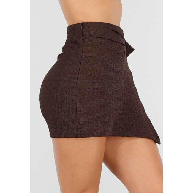 Brauner Stretch-Skort im Leinen-Look mit Überwurf