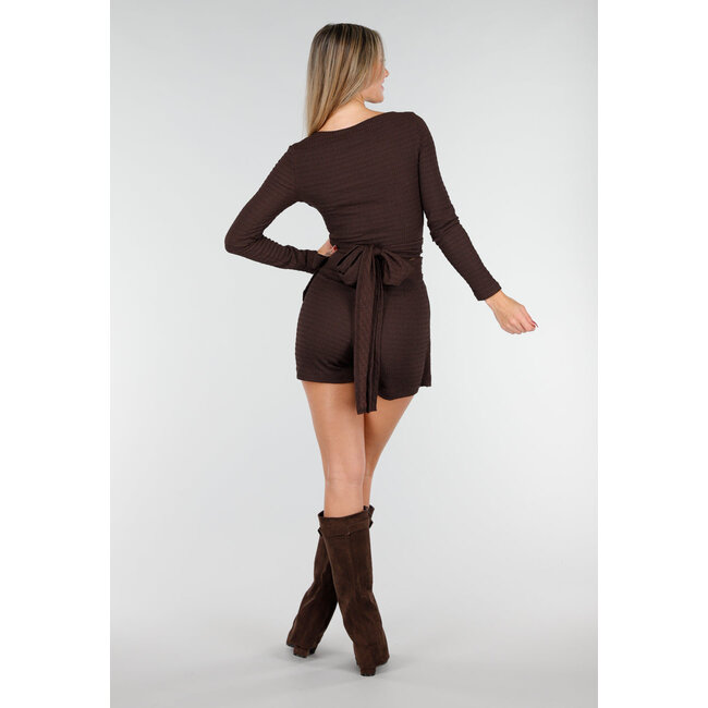 Brauner Stretch-Skort im Leinen-Look mit Überwurf