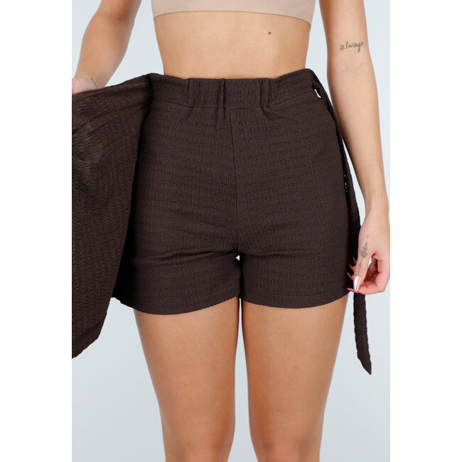Brauner Stretch-Skort im Leinen-Look mit Überwurf