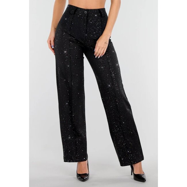 Schwarze Straight Leg Super Stretch Hose mit Glitzer