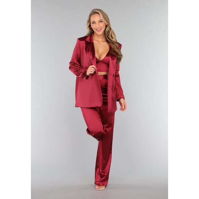 Burgunderfarbener Satin-Blazer