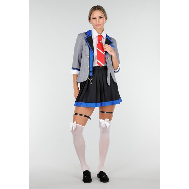 Schuluniform Kostüm mit grauem Blazer Bluse Set mit Rock und Krawatte