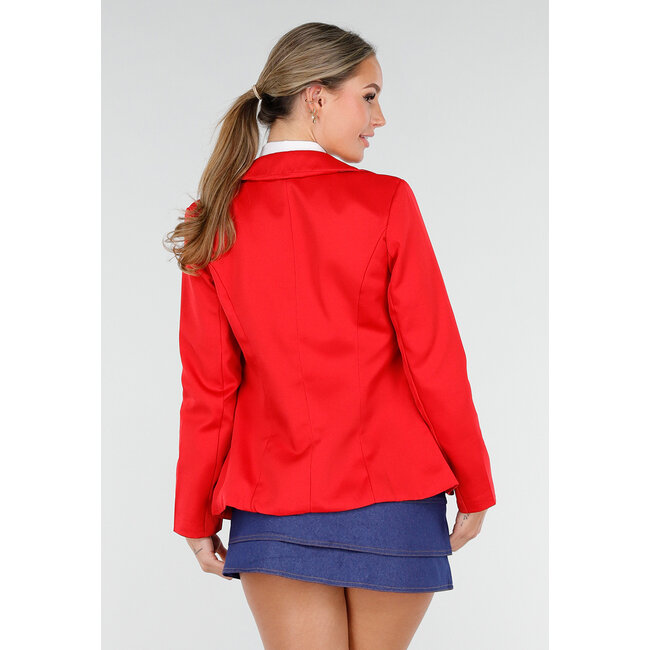 Schulmädchen-Uniformkostüm mit rotem Blazer und Krawatte