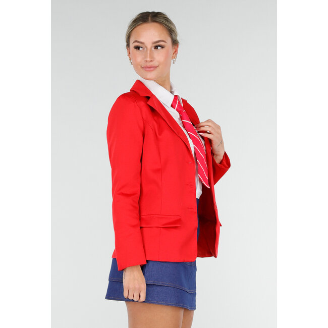 Schulmädchen-Uniformkostüm mit rotem Blazer und Krawatte