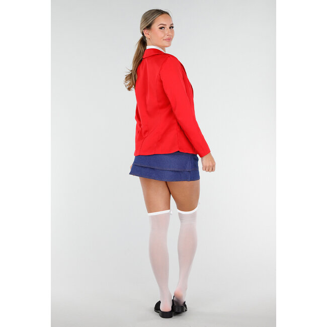 Schulmädchen-Uniformkostüm mit rotem Blazer und Krawatte