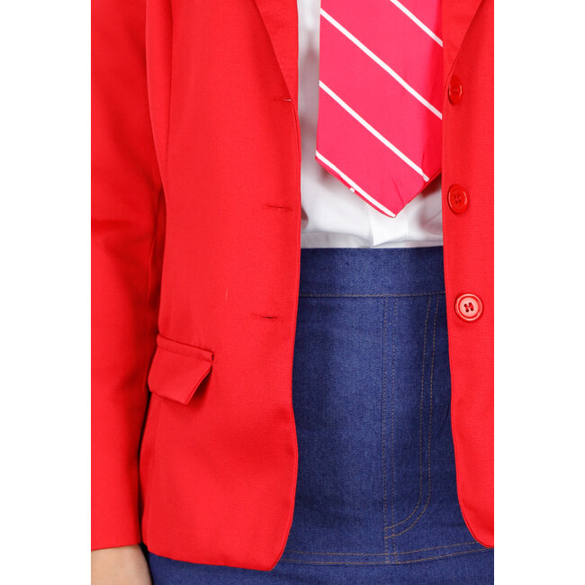 Schulmädchen-Uniformkostüm mit rotem Blazer und Krawatte