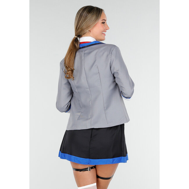 Schuluniform Kostüm mit grauem Blazer Bluse Set mit Rock und Krawatte