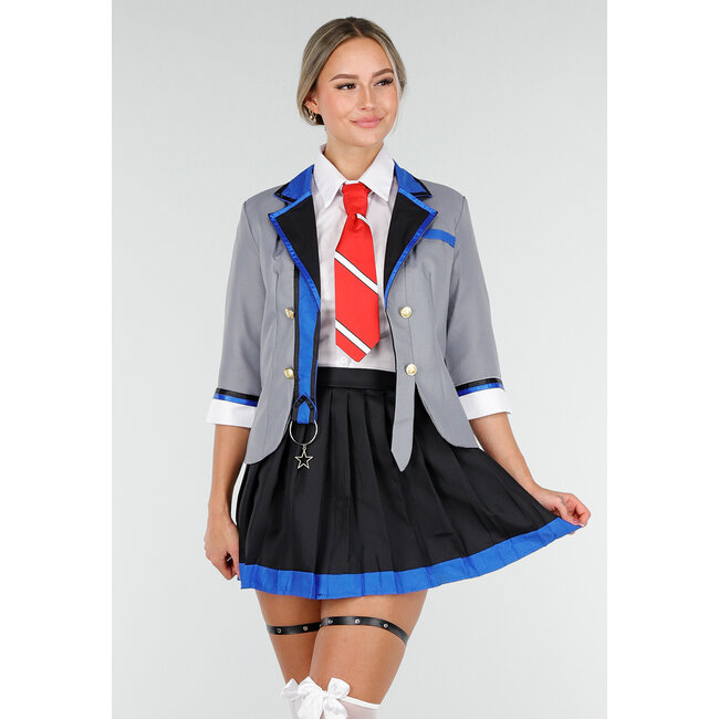 Schuluniform Kostüm mit grauem Blazer Bluse Set mit Rock und Krawatte