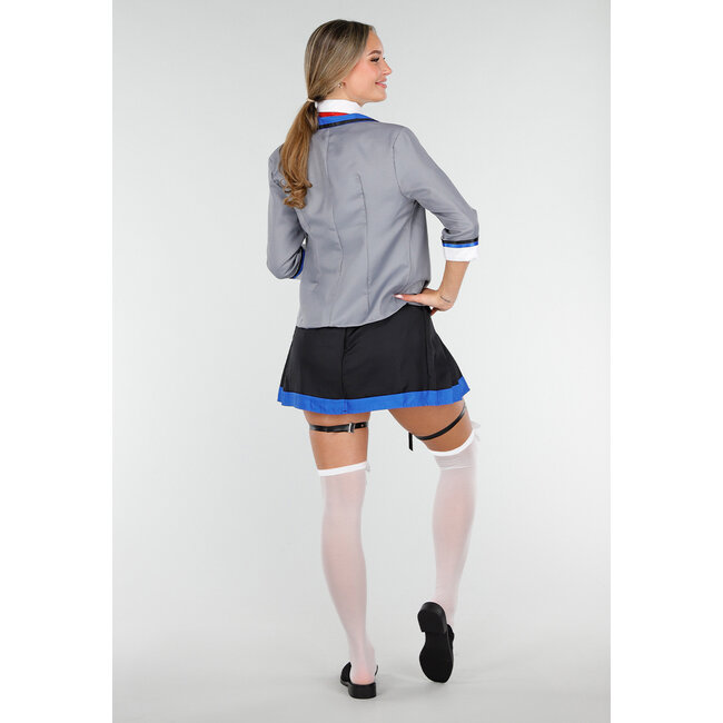 Schuluniform Kostüm mit grauem Blazer Bluse Set mit Rock und Krawatte