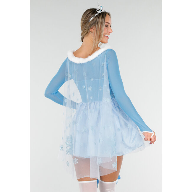 Eisprinzessin-Kostüm mit blauem Kleid, Schneeflocken-Umhang und Stretch