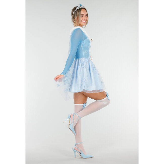 Eisprinzessin-Kostüm mit blauem Kleid, Schneeflocken-Umhang und Stretch