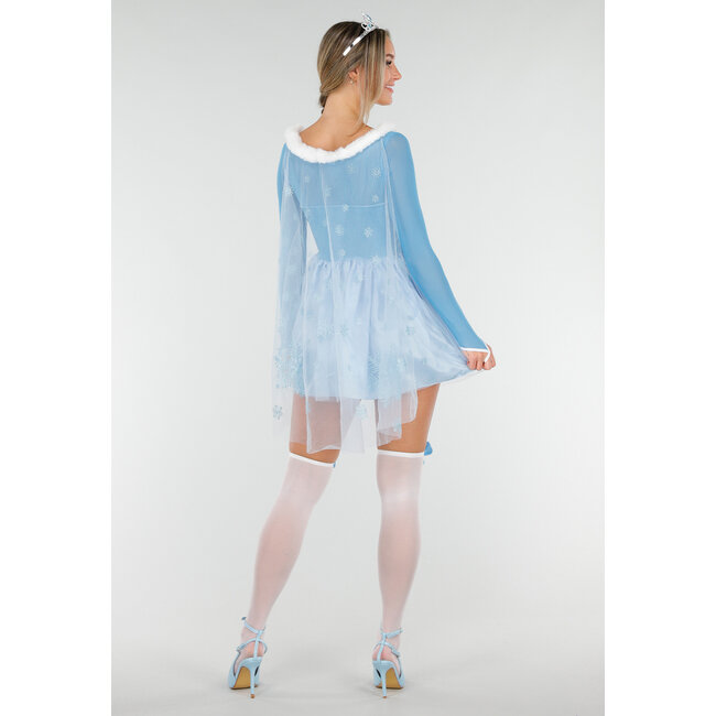 Eisprinzessin-Kostüm mit blauem Kleid, Schneeflocken-Umhang und Stretch