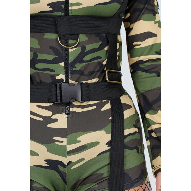 Camouflage-Armeekostüm mit Gürteldetails und Stretch