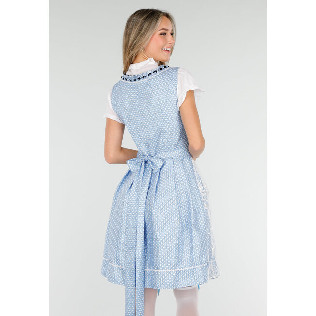 Blaues Oktoberfest-Kleid mit weißer Spitze und Schnürverschluss