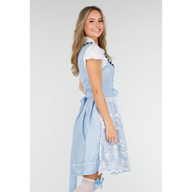 Blaues Oktoberfest-Kleid mit weißer Spitze und Schnürverschluss