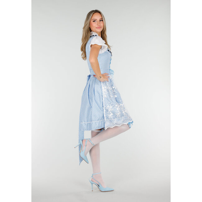 Blaues Oktoberfest-Kleid mit weißer Spitze und Schnürverschluss