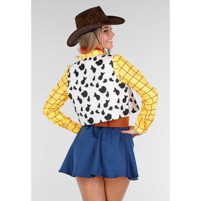 Cowgirl-Kostüm mit karierter Bluse, Weste und rotem Bandana