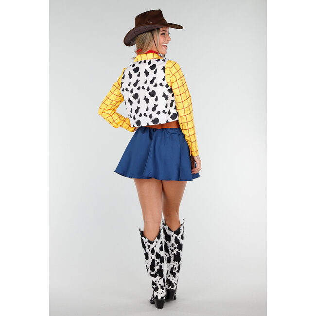 Cowgirl-Kostüm mit karierter Bluse, Weste und rotem Bandana
