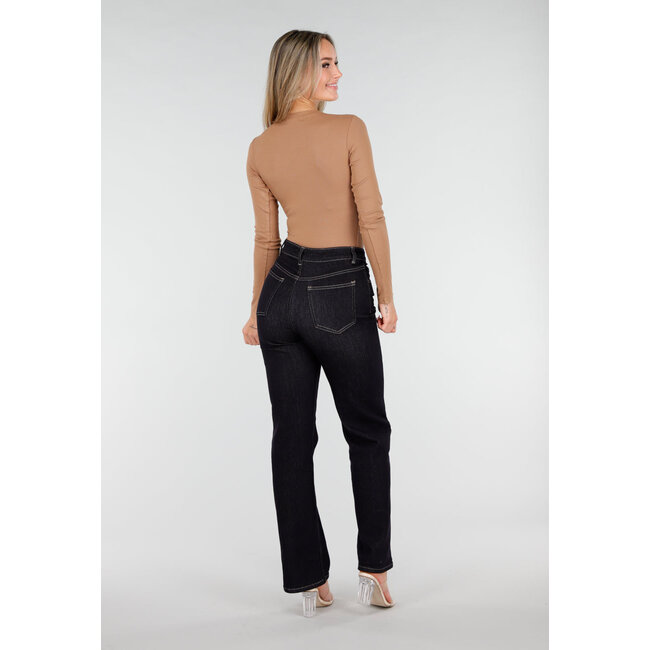 Camelbrauner Rib-Body mit langen Ärmeln und Stretch