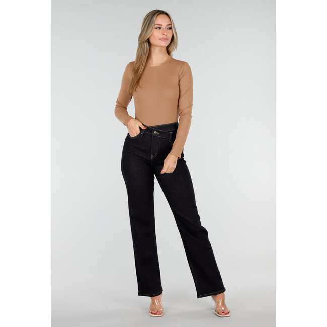 Camelbrauner Rib-Body mit langen Ärmeln und Stretch