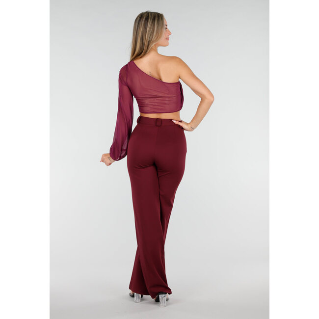 Lila One-Shoulder-Top mit abnehmbaren Ärmeln und Stretch