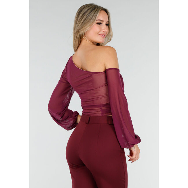 Lila One-Shoulder-Top mit abnehmbaren Ärmeln und Stretch